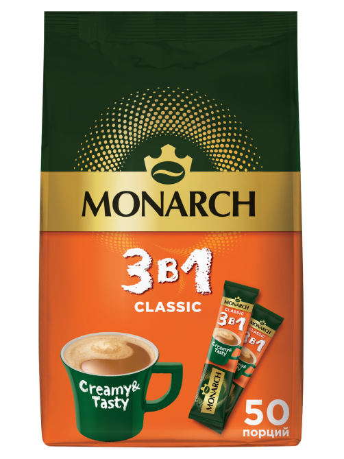 Напиток кофейный Monarch Классик 3в1 растворимый в стиках (13.5г x 50шт), 675г