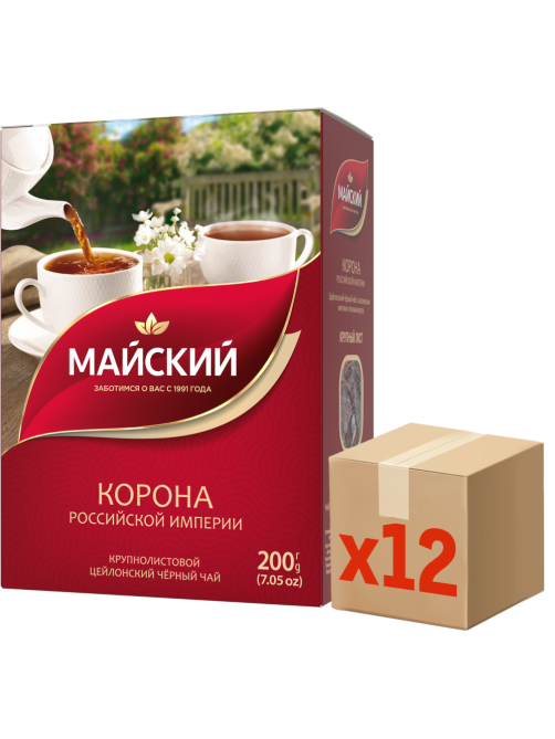 Чай Майский Корона Российской Империи черный цейлонский крупнолистовой, 200г x 12 шт