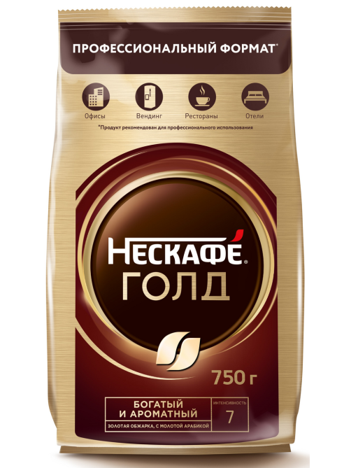 Кофе Нескафе Голд растворимый сублимированный с добавлением натурального жареного молотого кофе, 750г