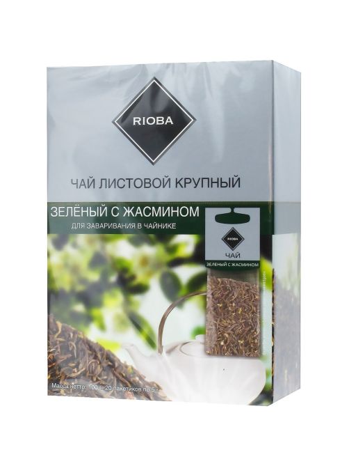 RIOBA Чай зеленый с жасмином для заваривания в чайнике (5г х 20шт), 100г