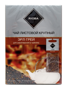RIOBA Чай черный для заваривания в чайнике Эрл Грей (5г х 20шт), 100г