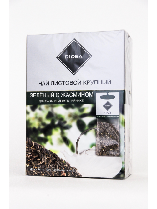 RIOBA Чай зеленый с жасмином для заваривания в чайнике (5г х 20шт), 100г