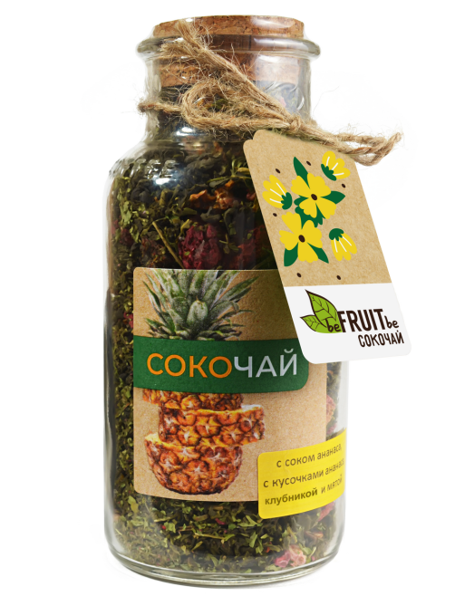 Чай зеленый Befruitbe Сокочай с ананасом, клубникой и мятой, 130г