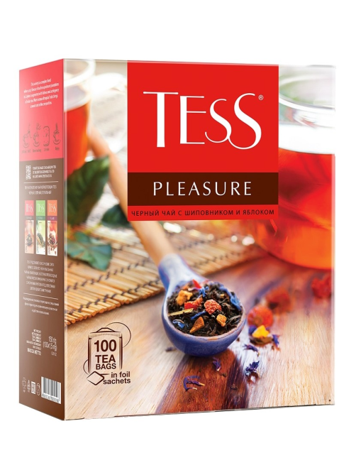 Чай черный Tess Pleasure Шиповник и яблоко байховый (1.5г х 100шт), 150г