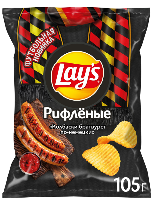 Чипсы Lay's Колбаски Братвуртс по-немецки рифленые, 105г