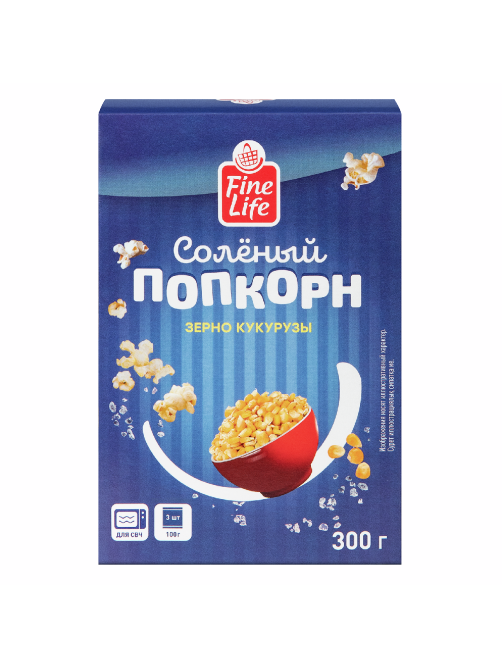 Fine Life Попкорн соленый (100г x 3шт), 300г