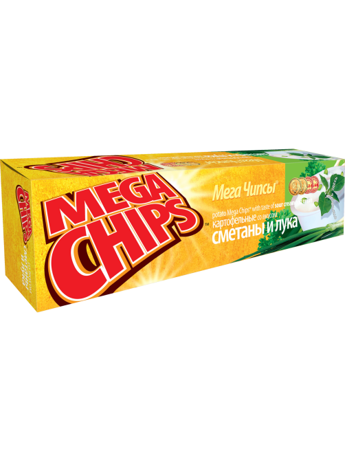 Чипсы-пластины Mega Chips картофельные со сметаной и луком, 100г