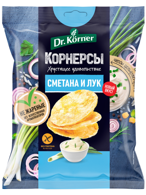 Чипсы кукурузно-рисовые Dr. Korner Сметана и лук, 50г