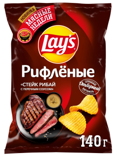 Чипсы Lay's Стейк рибай перечный соус рифленые, 140г