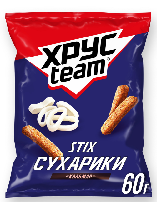 Сухарики Хрусteam Stix к пенному кальмар, 60г