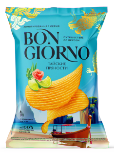 Чипсы Bon Giorno тайские пряности рифленые, 120г