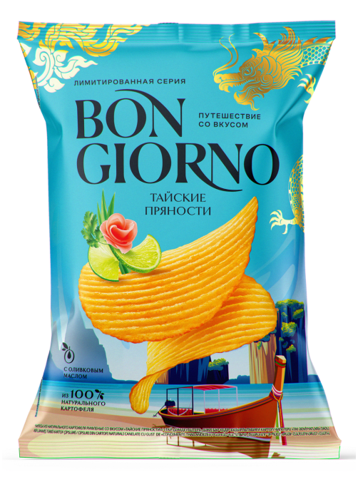 Чипсы Bon Giorno тайские пряности рифленые, 120г