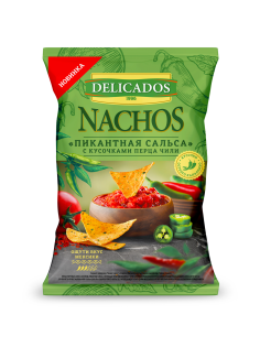 Чипсы Delicados Начос Пикантная сальса с кусочками перца чили, 150г