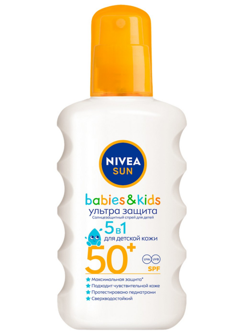 Спрей солнцезащитный детский Nivea Sun Kids Ультразащита SPF50+, 200мл
