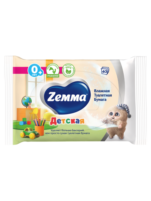 Влажная туалетная бумага Zewa Kids детская, 40 листов