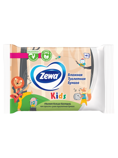 Влажная туалетная бумага Zewa Kids детская, 40 листов