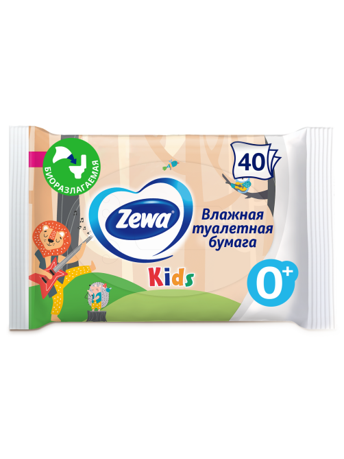 Влажная туалетная бумага Zewa Kids детская, 40 листов