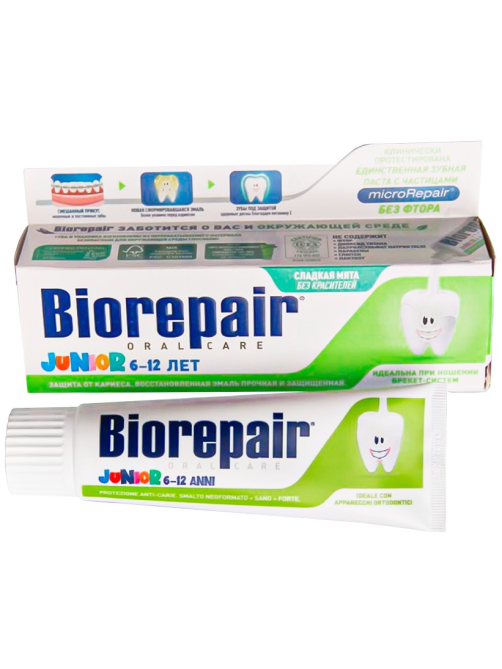 Зубная паста детская Biorepair Junior со вкусом мяты от 6 до 12 лет, 75мл