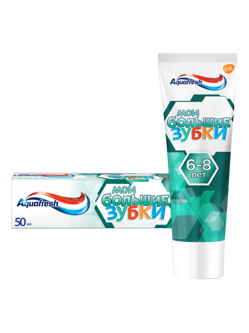 Зубная паста детская Aquafresh Мои большие зубки от 6 до 8 лет для укрепления зубов с фтором, 50мл