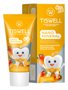 Зубная паста детская Tiswell Nano Mineral Тропический манго от 6 до 12 лет, 60г