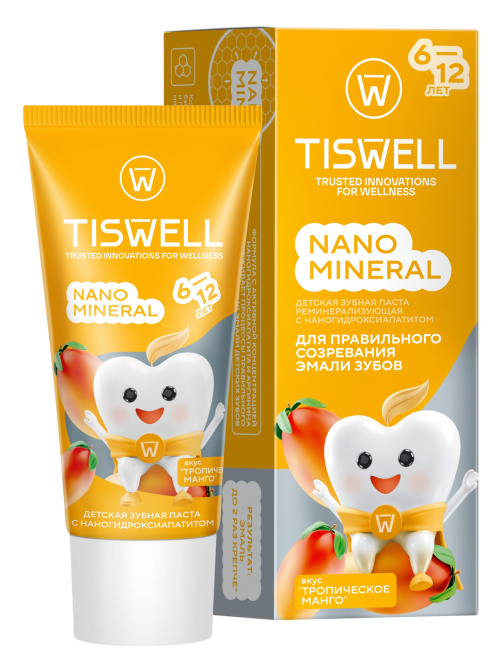 Зубная паста детская Tiswell Nano Mineral Тропический манго от 6 до 12 лет, 60г