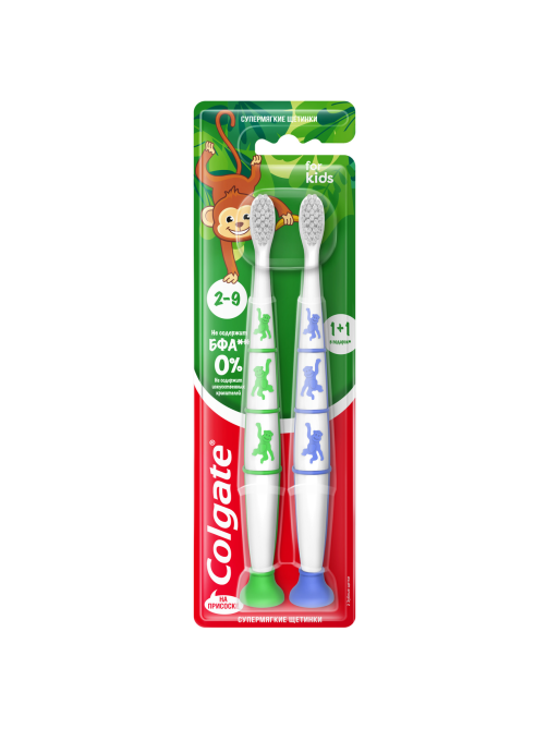 Зубная щетка детская Colgate For Kids на присоске ультрамягкая 2-9 лет, 1+1шт