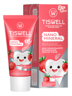 Зубная паста детская Tiswell Nano Mineral Клубничный пломбир от 2 до 6 лет, 60г