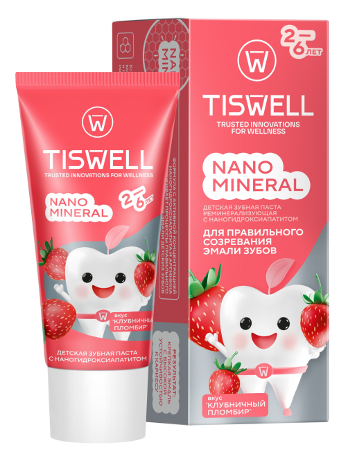 Зубная паста детская Tiswell Nano Mineral Клубничный пломбир от 2 до 6 лет, 60г