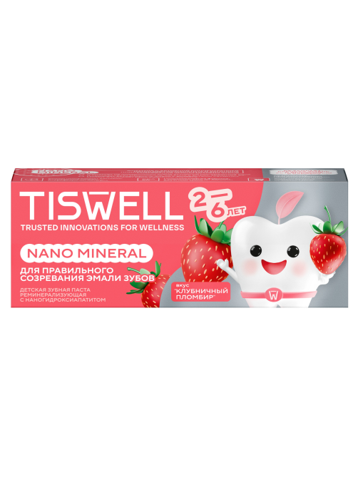 Зубная паста детская Tiswell Nano Mineral Клубничный пломбир от 2 до 6 лет, 60г