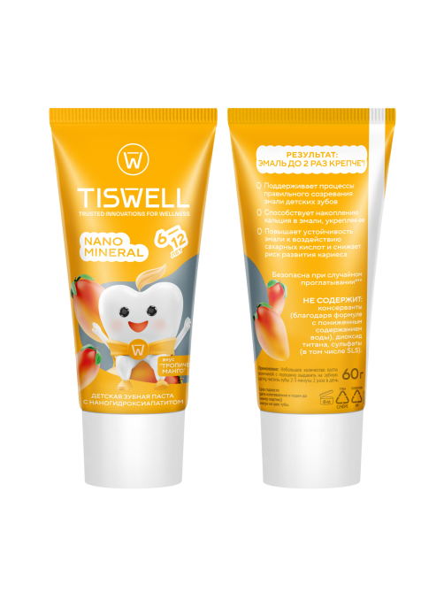 Зубная паста детская Tiswell Nano Mineral Тропический манго от 6 до 12 лет, 60г