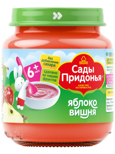Пюре фруктовое детское Сады Придонья Яблоко и вишня с 6 месяцев, 120г