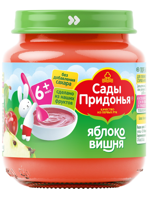 Пюре фруктовое детское Сады Придонья Яблоко и вишня с 6 месяцев, 120г