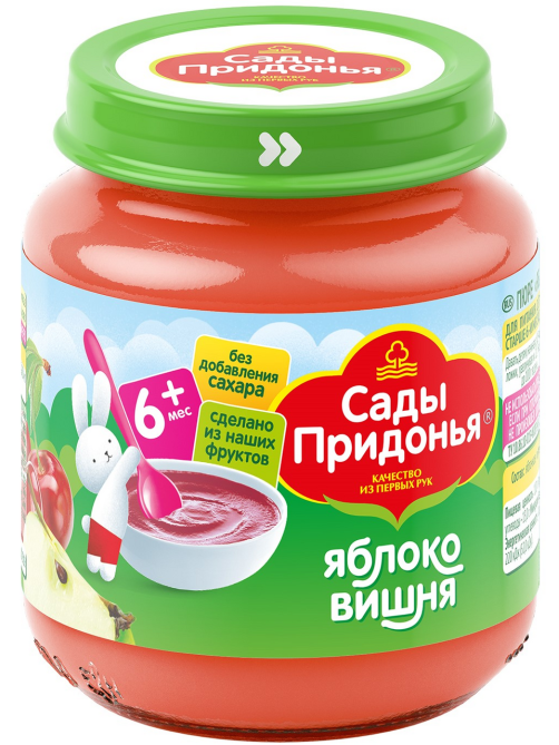 Пюре фруктовое детское Сады Придонья Яблоко и вишня с 6 месяцев, 120г