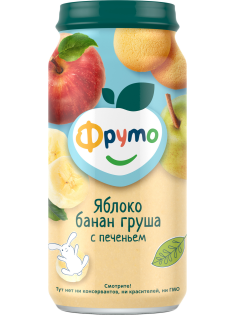 Пюре фруктовое детское Фруто Яблоко, банан, груша и печенье с 6 месяцев, 250г