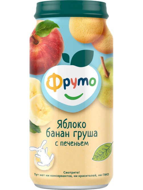 Пюре фруктовое детское Фруто Яблоко, банан, груша и печенье с 6 месяцев, 250г