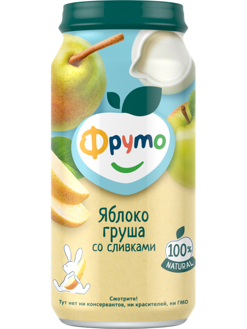 Пюре фруктовое детское Фруто Яблоко, груша и сливки с 6 месяцев, 250г