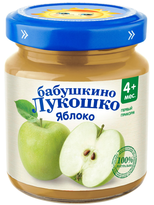 Пюре фруктовое детское Бабушкино Лукошко Яблоко с 4 месяцев, 100г