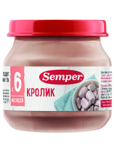 Пюре мясное детское Semper Кролик с 6 месяцев, 80г