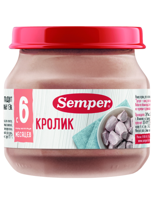 Пюре мясное детское Semper Кролик с 6 месяцев, 80г