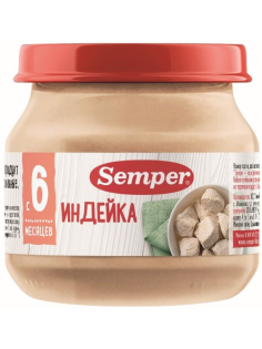 Пюре мясное детское Semper Индейка с 6 месяцев, 80г