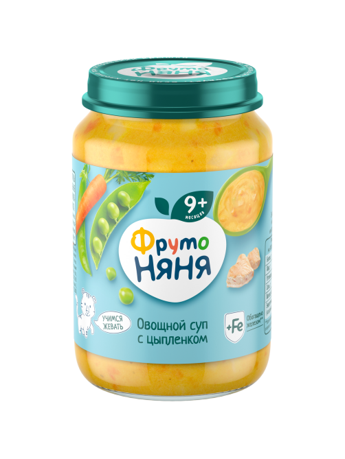 Суп мясо-растительный детский ФрутоНяня Цыпленок и овощи с 9 месяцев, 190г
