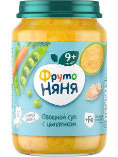 Суп мясо-растительный детский ФрутоНяня Цыпленок и овощи с 9 месяцев, 190г