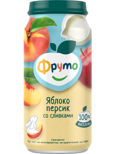 Пюре фруктовое детское Фруто Яблоко, персик и сливки с 6 месяцев, 250г