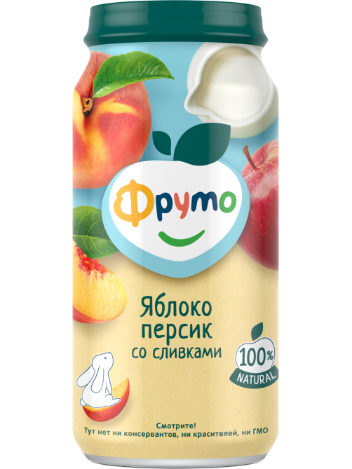 Пюре фруктовое детское Фруто Яблоко, персик и сливки с 6 месяцев, 250г