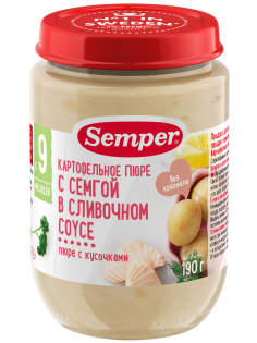 Пюре рыбно-растительное детское Semper Картофель, семга и сливочный соус с 12 месяцев, 190г