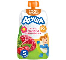Пюре фруктовое детское Агуша Яблоко, малина и шиповник с 5 месяцев, 90г