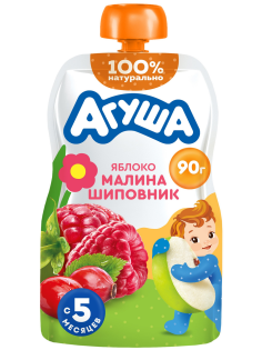 Пюре фруктовое детское Агуша Яблоко, малина и шиповник с 5 месяцев, 90г