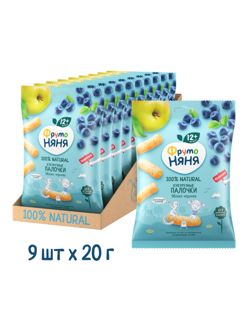Кукурузные палочки детские ФрутоНяня Яблоко и черника с 12 месяцев, 20г