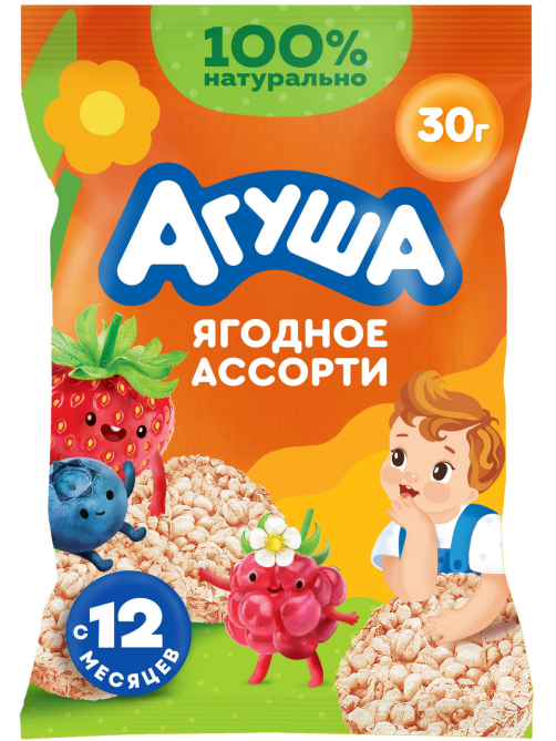 Хлебцы рисовые детские Агуша Мини Ягоды с 12 месяцев, 30г