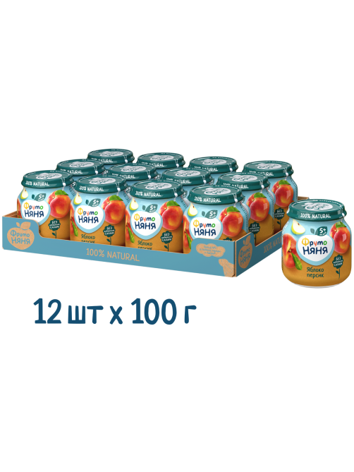 Пюре фруктовое детское ФрутоНяня Яблоко и персик с 5 месяцев, 100г